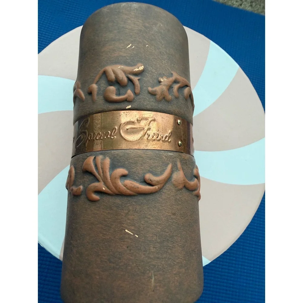 Rustic Faux Wood Pillar Candle Holders Set Daughter & Special Friend Copper Band